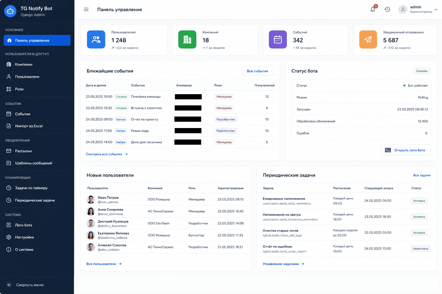 Preview of project “Telegram bot for event notifications”